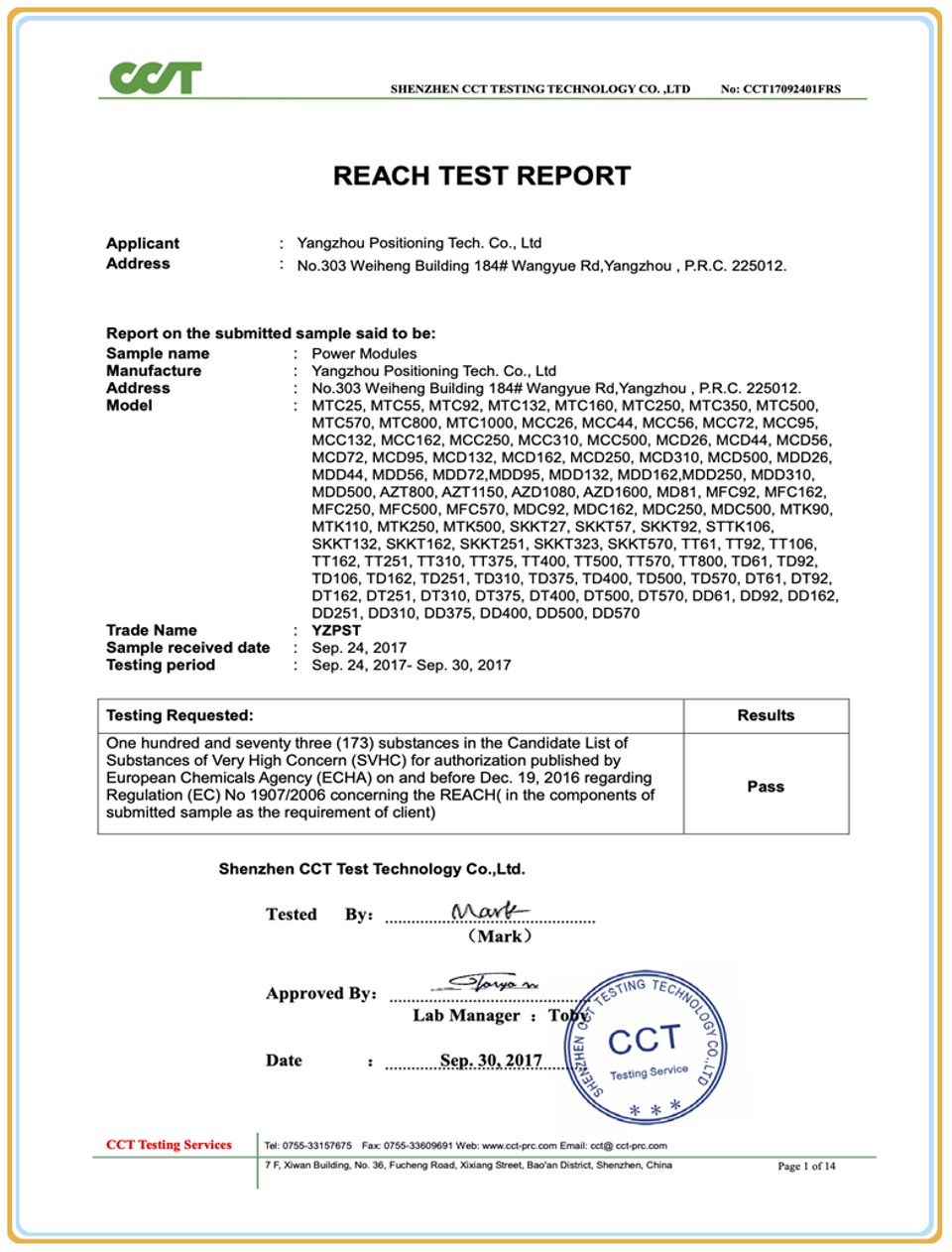Rapport REACH du module