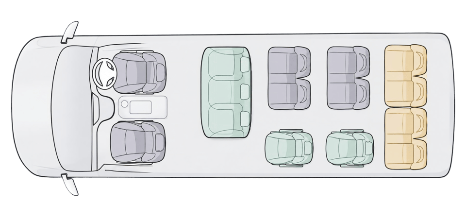 Configuration des sièges — minibus Euro4 RHD 15 places