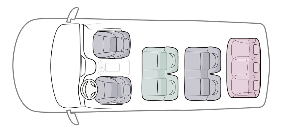 Configuration des sièges — 9 places · Confort