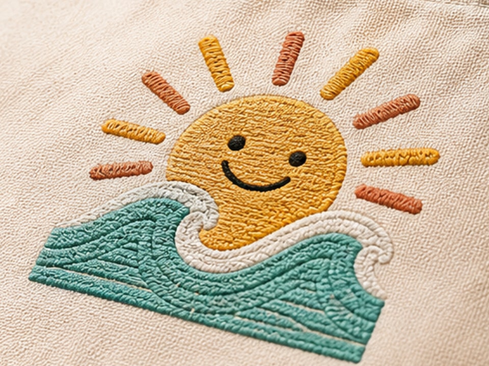 Embroidery detail on a custom bag