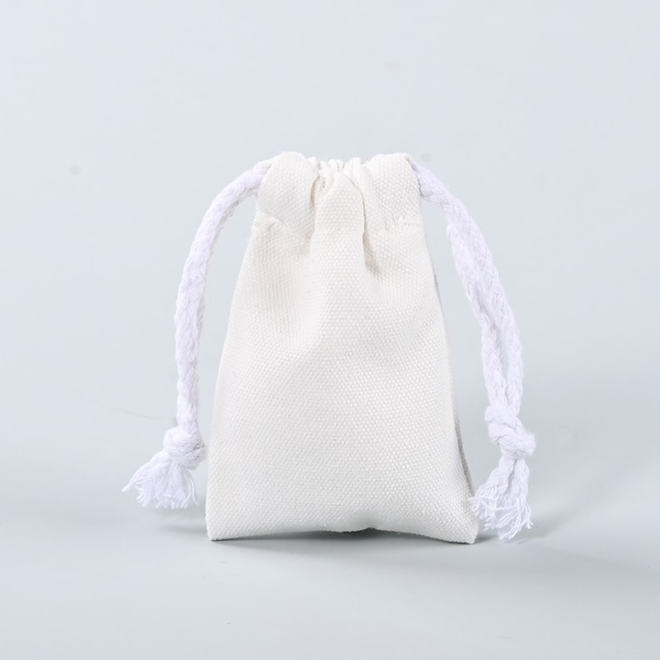 Small White Poly-Cotton Canvas Drawstring Pouch SK-02