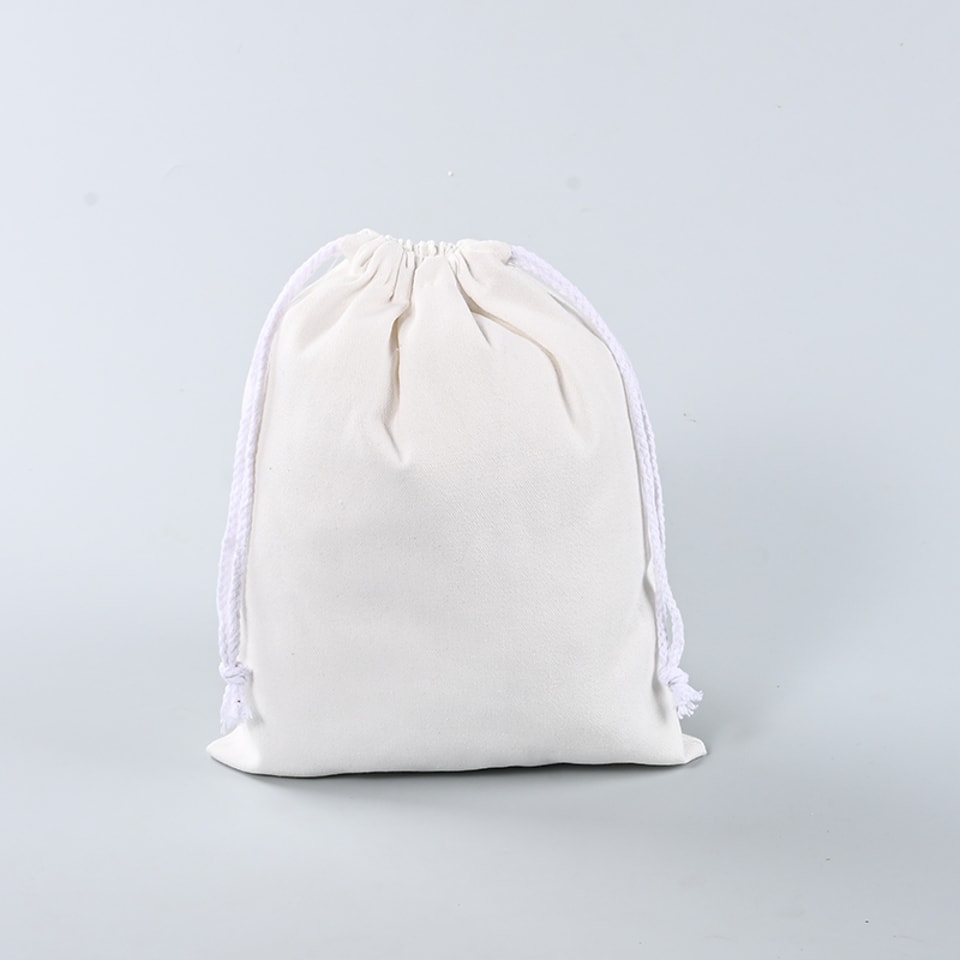 White Poly-Cotton Canvas Personalized Drawstring Bags SK-04