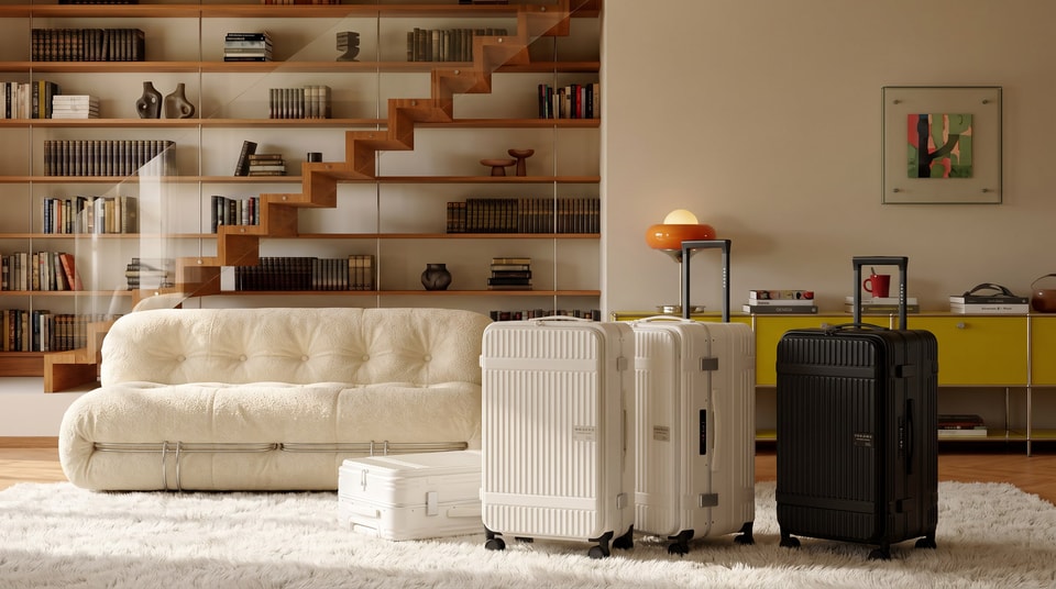YAWANGDA hard-shell luggage set styled in a modern living room