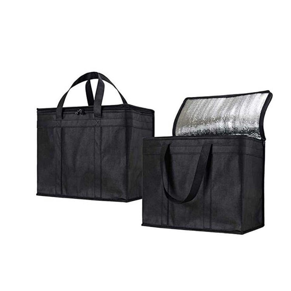 Eco Friendly Portable Thermal Insulation Fabric Reusable Grocery Black Delivery Lunch Cooler Bag