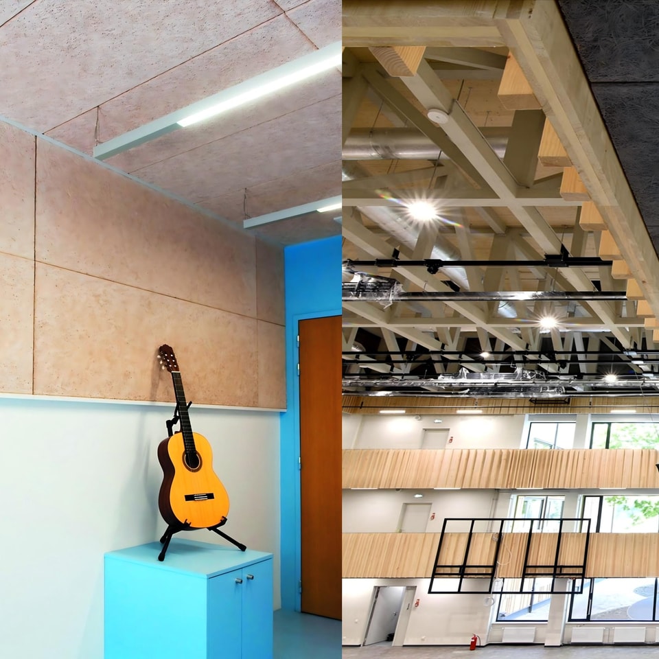 Painel acústico de lã de madeira