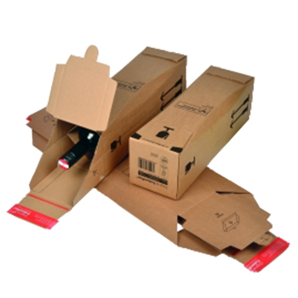 Caja de vino corrugada reciclable personalizada en color, para una botella