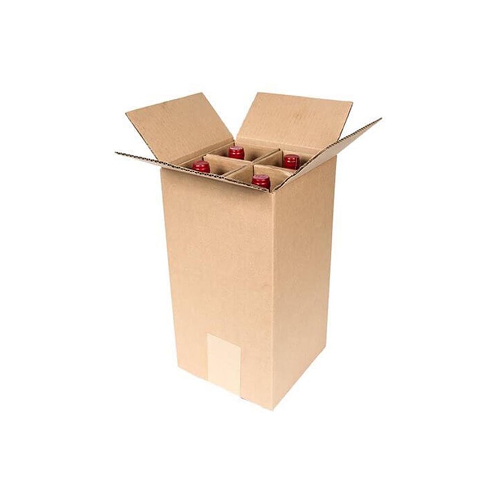 Caja corrugada para cuatro botellas de vino