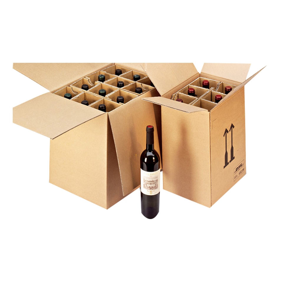 Caja de embalaje para 24 botellas con separadores de papel