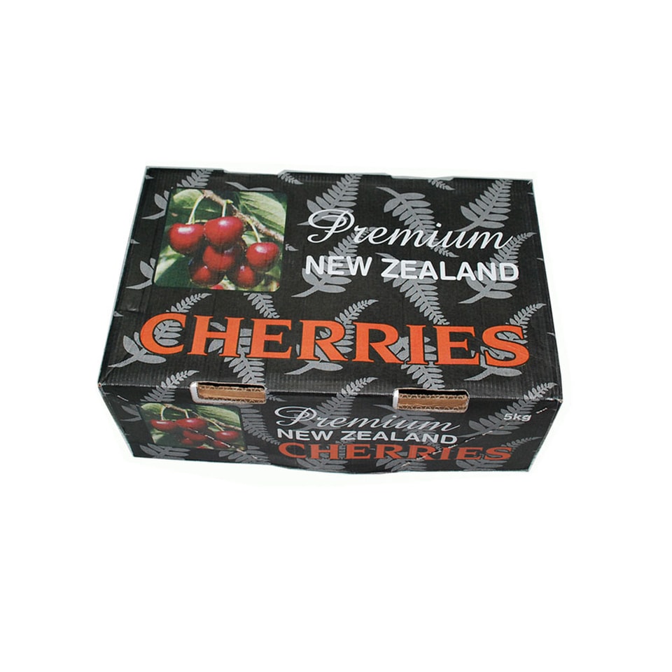 Caja de papel personalizada para cerezas de 2 kg, impresa con ramas