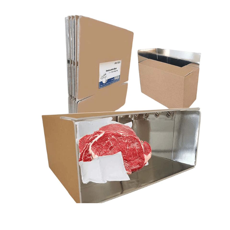 Caja de envío personalizada de cartón corrugado con aislamiento de papel de aluminio para carne congelada