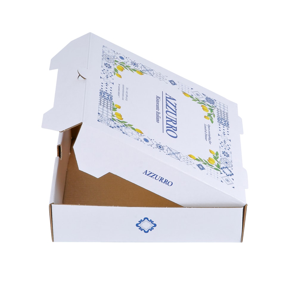 Caja para pizza impresa con laminado mate