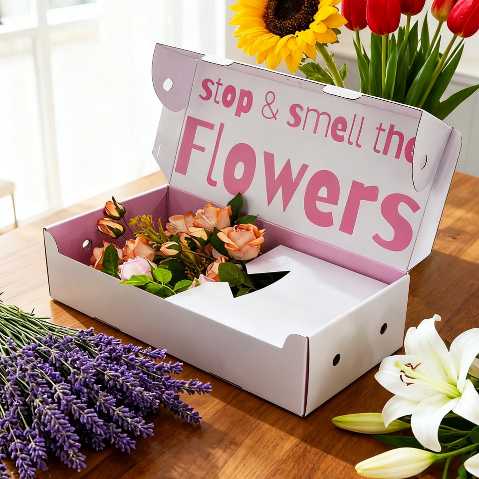 Caja de cartón corrugado personalizada para enviar flores, con inserto | Caja de regalo ecológica de papel