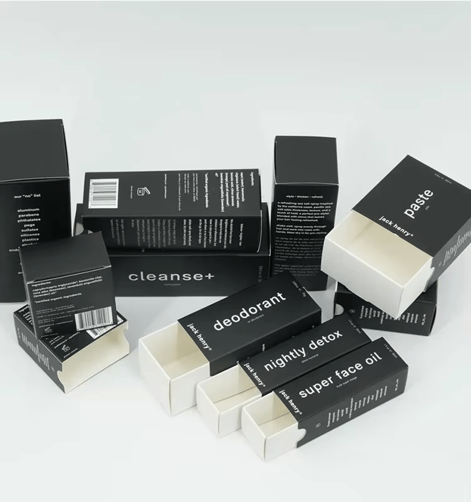 Caja personalizada de embalaje para cosméticos con impresión negra