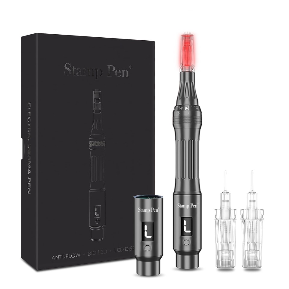 Betriebenes Microneedling-Gerät mit LED, Anti-Rückfluss-Dermapen und 2 LCD-Batterien, individualisierbar
