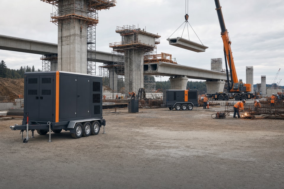 Mobile generator at a road and bridge construction project