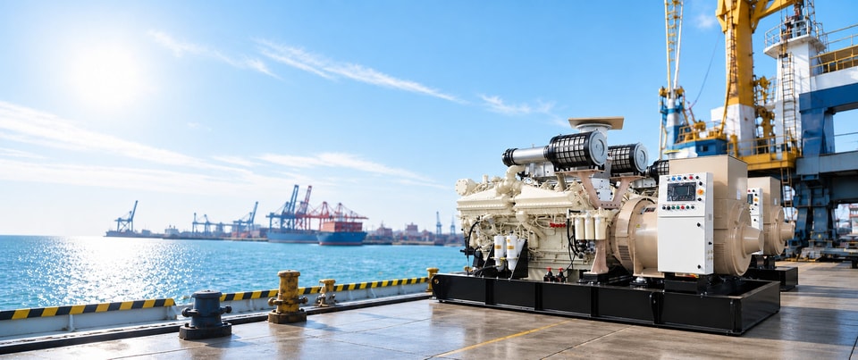 VANTEK POWER marine generator set installed at a commercial port
