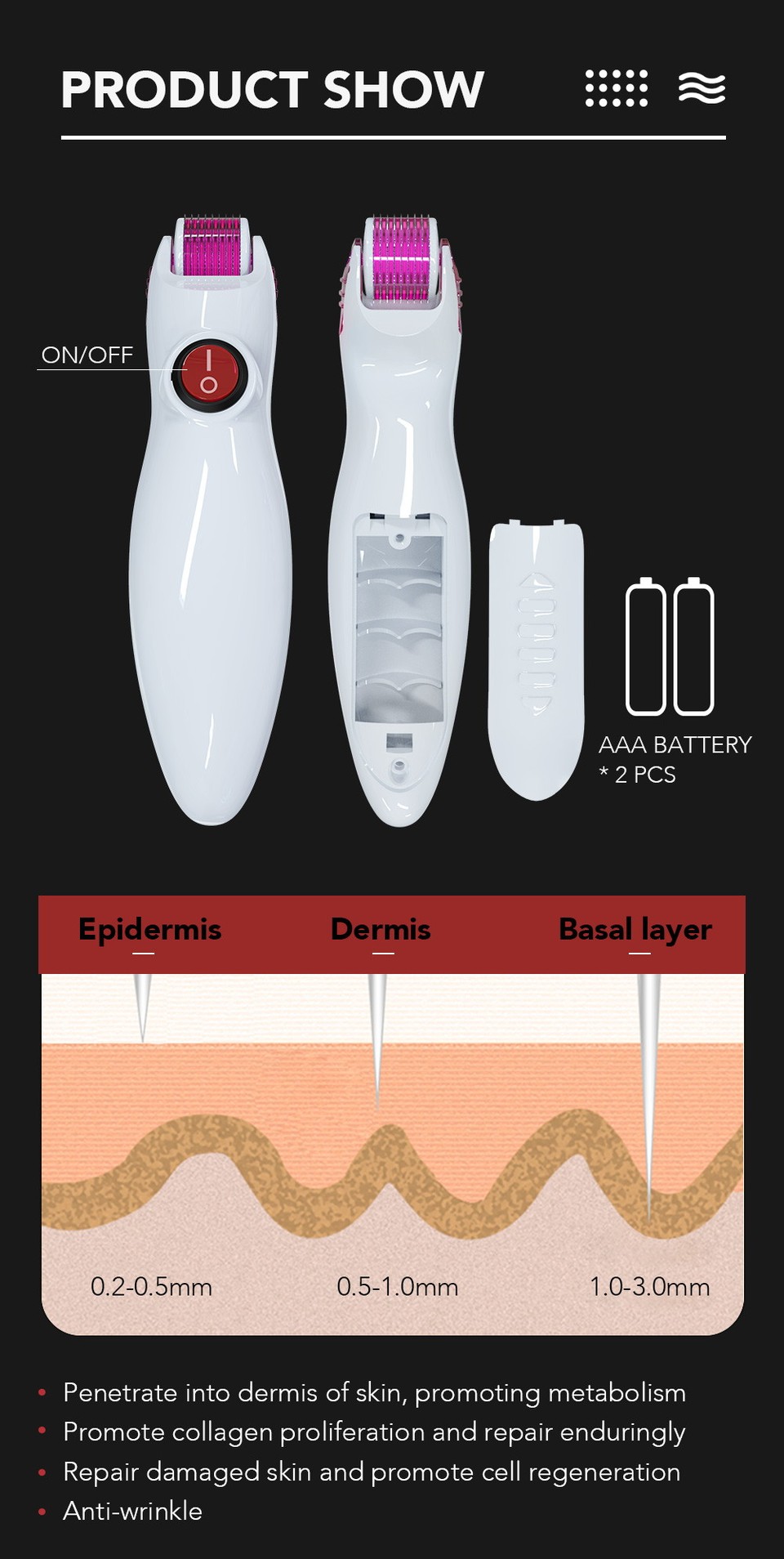 Derma roller LED vibrant de remplacement Dr.Roller