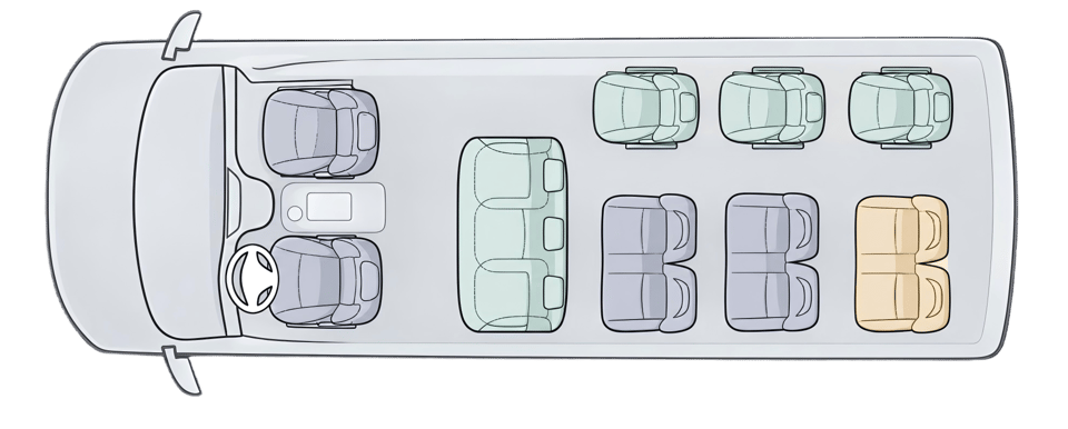 Distribución de asientos: autobús de 14 plazas, CN6
