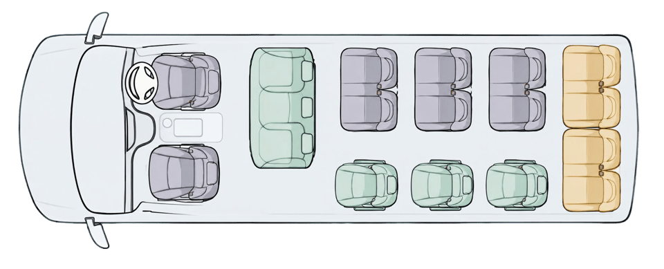 Configuración de asientos: autobús Euro5 de 18 plazas, volante a la derecha