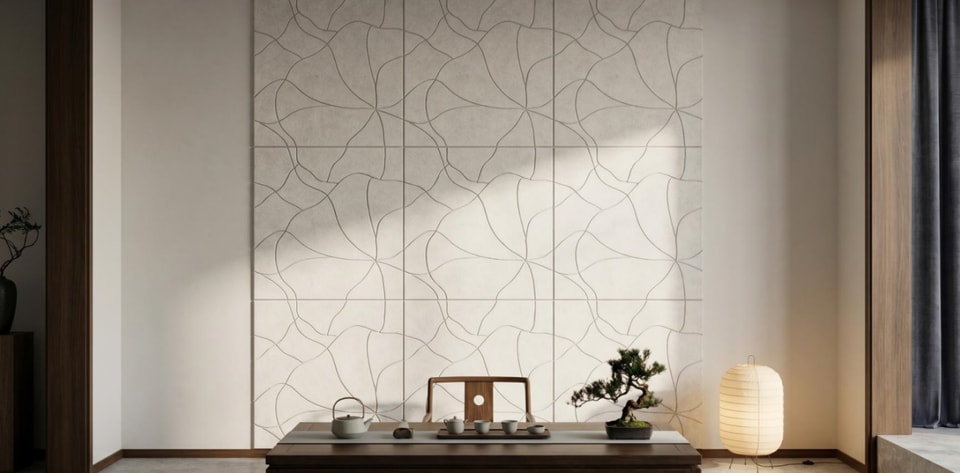 Lotus Vein grooved acoustic wall panel in a hospitality interior
