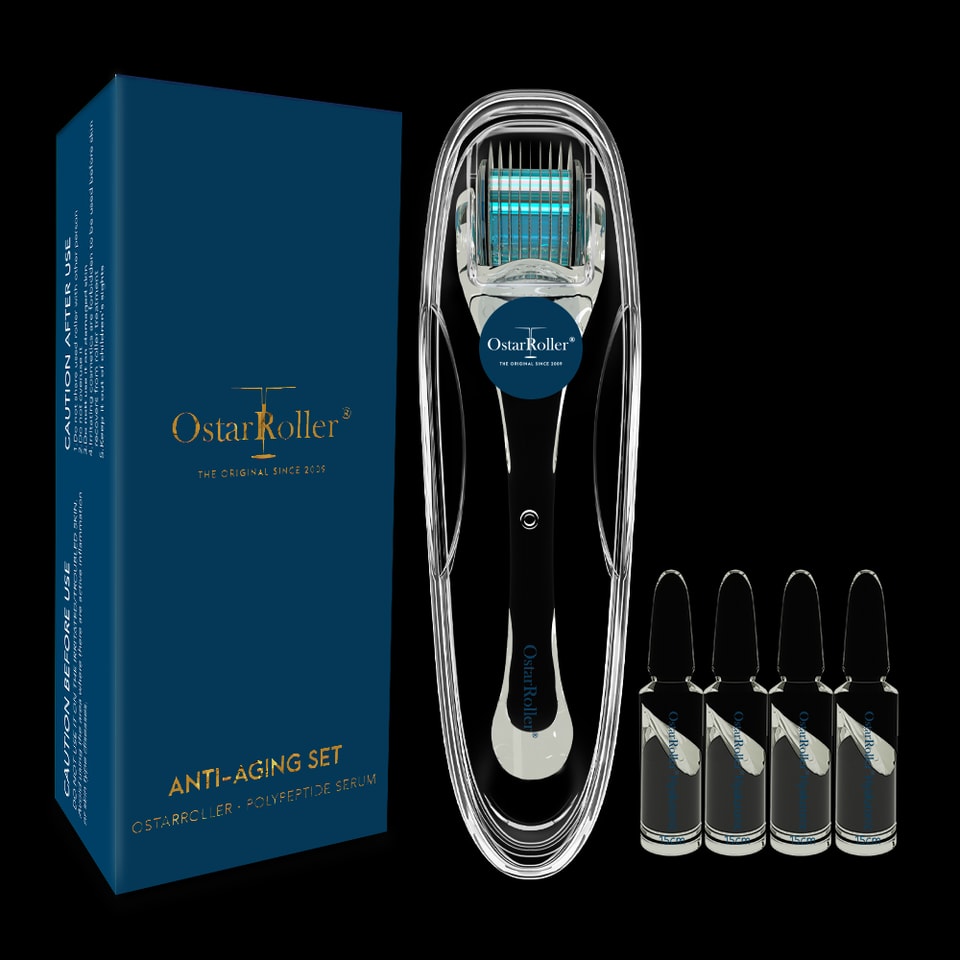 Set antiedad con derma roller de microneedling y suero de polipéptidos para cicatrices de acné