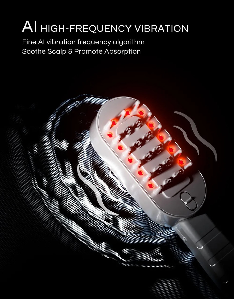 NUEVO peine láser de 655 nm para el crecimiento del cabello, para la aplicación de suero capilar y masaje vibratorio del cuero cabelludo