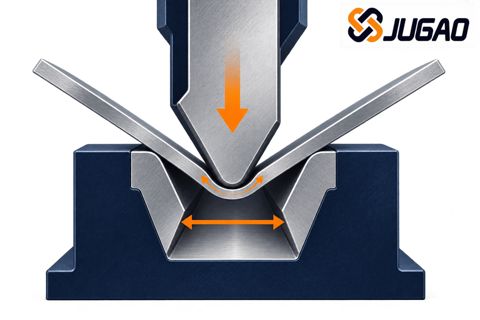 Air-bending punch, sheet and V-die geometry.