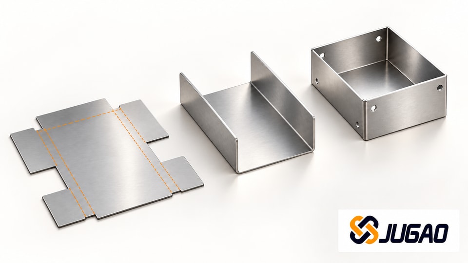 Flat blank, channel and enclosure with different bend geometry.