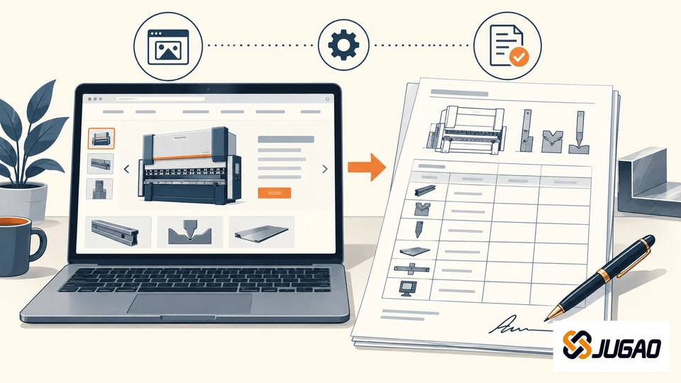 Public press brake product page beside an order-specific configuration schedule