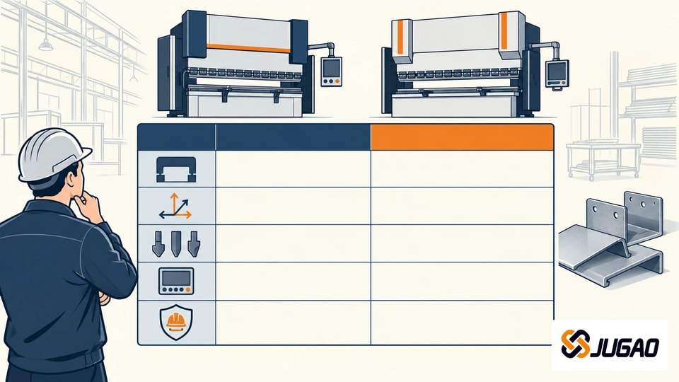 Two press brake configurations compared against a common specification matrix