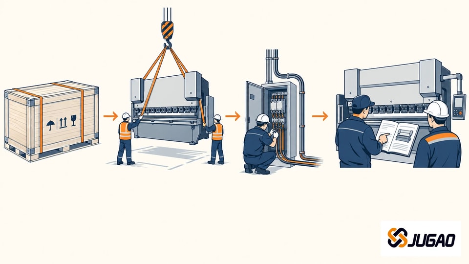 Packing, unloading, utility connection and operator training sequence