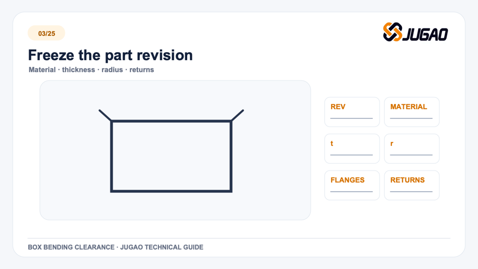 Freeze the part revision: box bending technical graphic