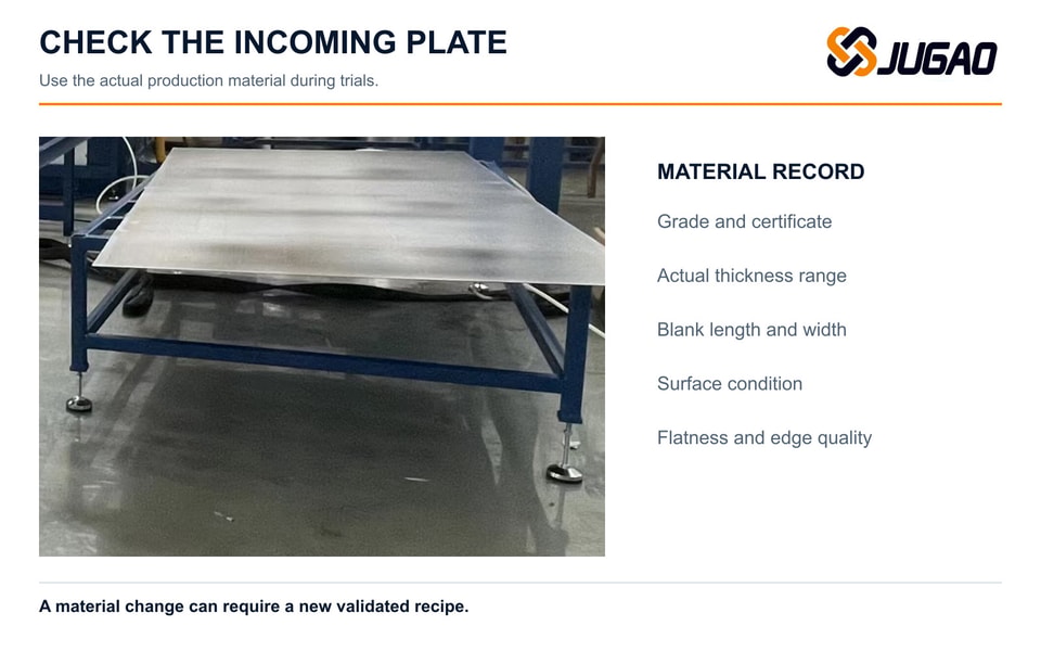 Actual flat plate on a JUGAO line trolley with an incoming material inspection list