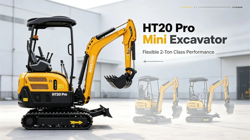 Miniexcavadora HT20 Pro: acceso a espacios estrechos y versatilidad en la obra