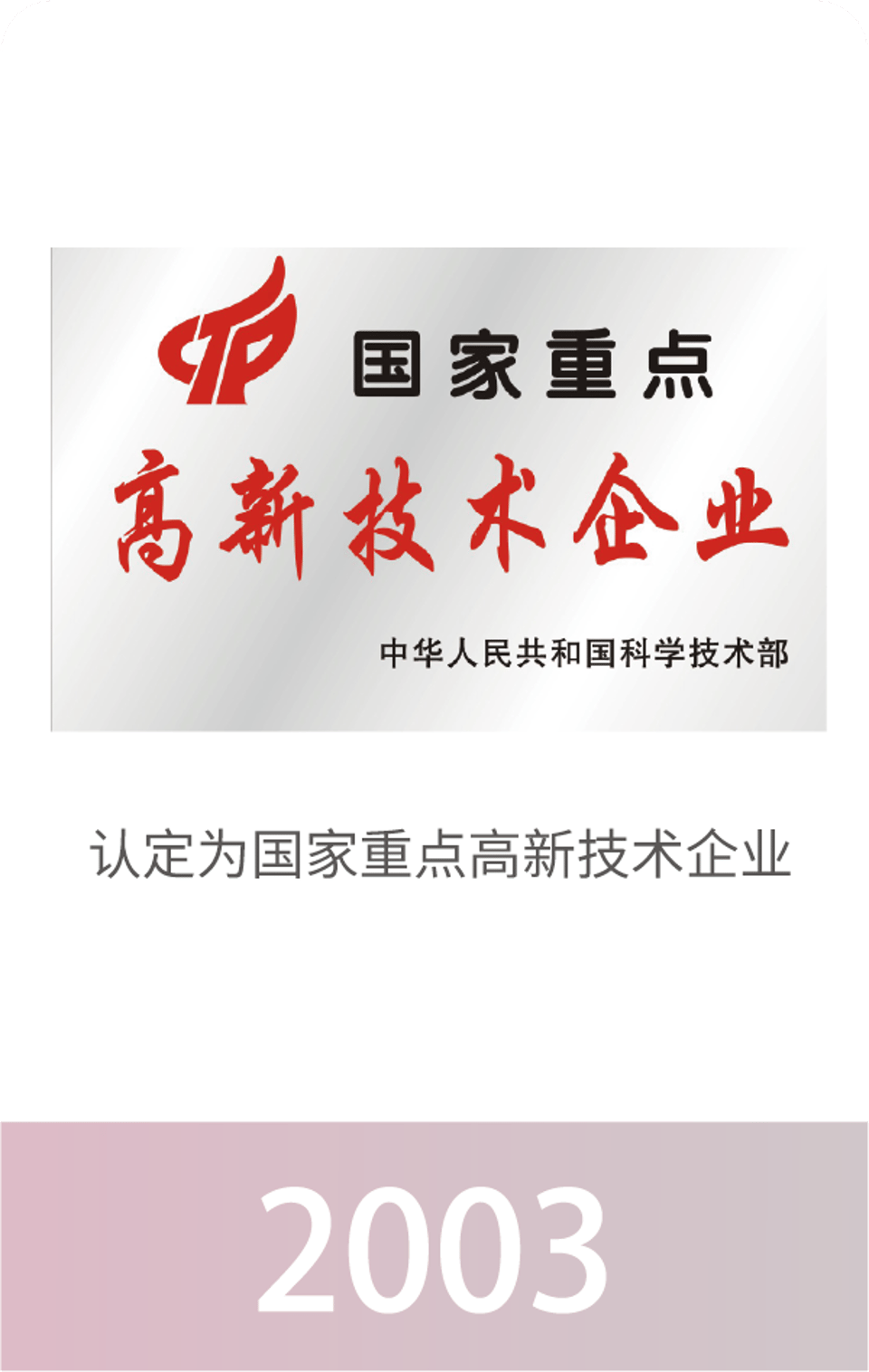2003: National Key High-Tech Enterprise